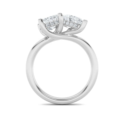 3Cttw Emerald Shaped Lab Grown Diamond (F/VS) Toi et Moi Engagement Ring in 14K Gold