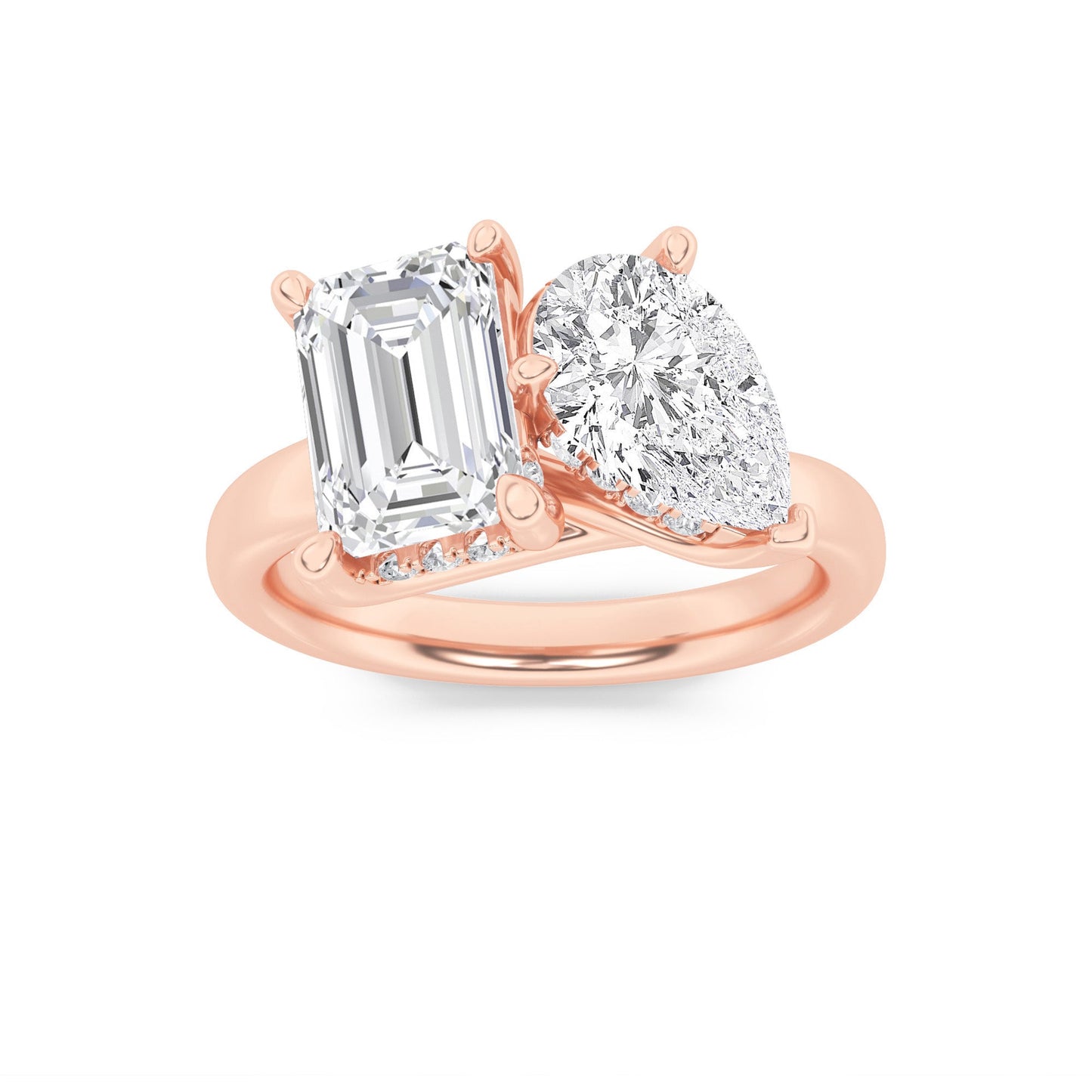 3Cttw Emerald Shaped Lab Grown Diamond (F/VS) Toi et Moi Engagement Ring in 14K Gold