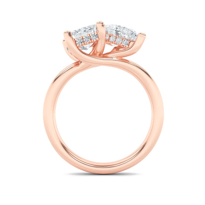 3Cttw Emerald Shaped Lab Grown Diamond (F/VS) Toi et Moi Engagement Ring in 14K Gold