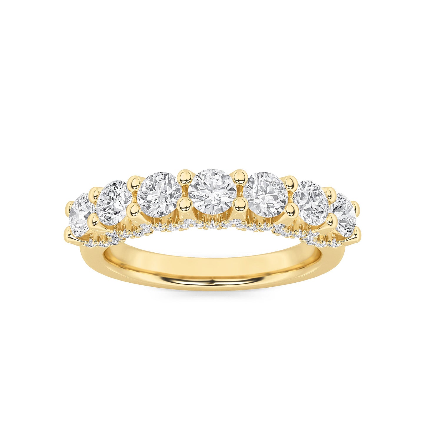1Cttw Round Shaped Lab Grown Diamond (F/VS) Accented Double Halo Set of Band and  Ring in 14K Gold