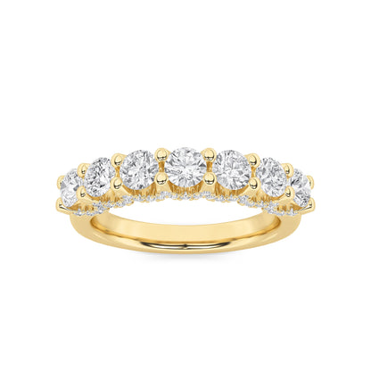 1Cttw Round Shaped Lab Grown Diamond (F/VS) Accented Double Halo Set of Band and  Ring in 14K Gold