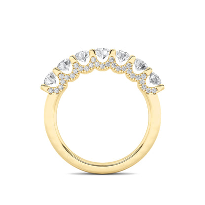 1Cttw Round Shaped Lab Grown Diamond (F/VS) Accented Double Halo Set of Band and  Ring in 14K Gold