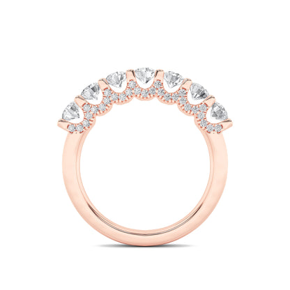 1Cttw Round Shaped Lab Grown Diamond (F/VS) Accented Double Halo Set of Band and  Ring in 14K Gold