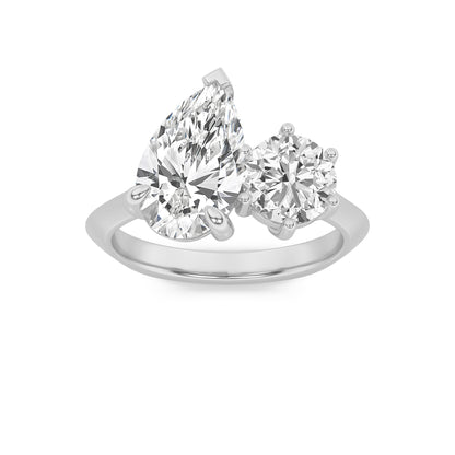 3Cttw Pear Shaped Lab Grown Diamond (F/VS) Toi et Moi Engagement Ring in 14K Gold