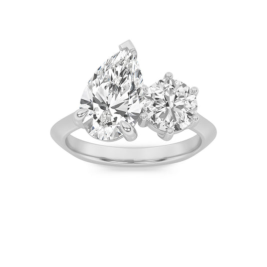 3Cttw Pear Shaped Lab Grown Diamond (F/VS) Toi et Moi Engagement Ring in 14K Gold