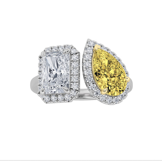 3Cttw Radiant Shaped Lab Grown Diamond (F/VVS) Toi et Moi Fashion Engagement Ring 14K Gold