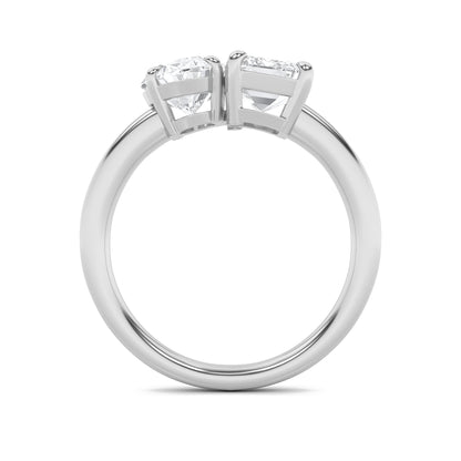 3Cttw Emerald Shaped Lab Grown Diamond (F/VS) Toi et Moi Engagement Ring in 14K Gold