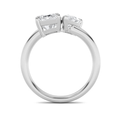 3Cttw Radiant Shaped Lab Grown Diamond (F/VS) Toi et Moi Fashion Ring in 14K Gold