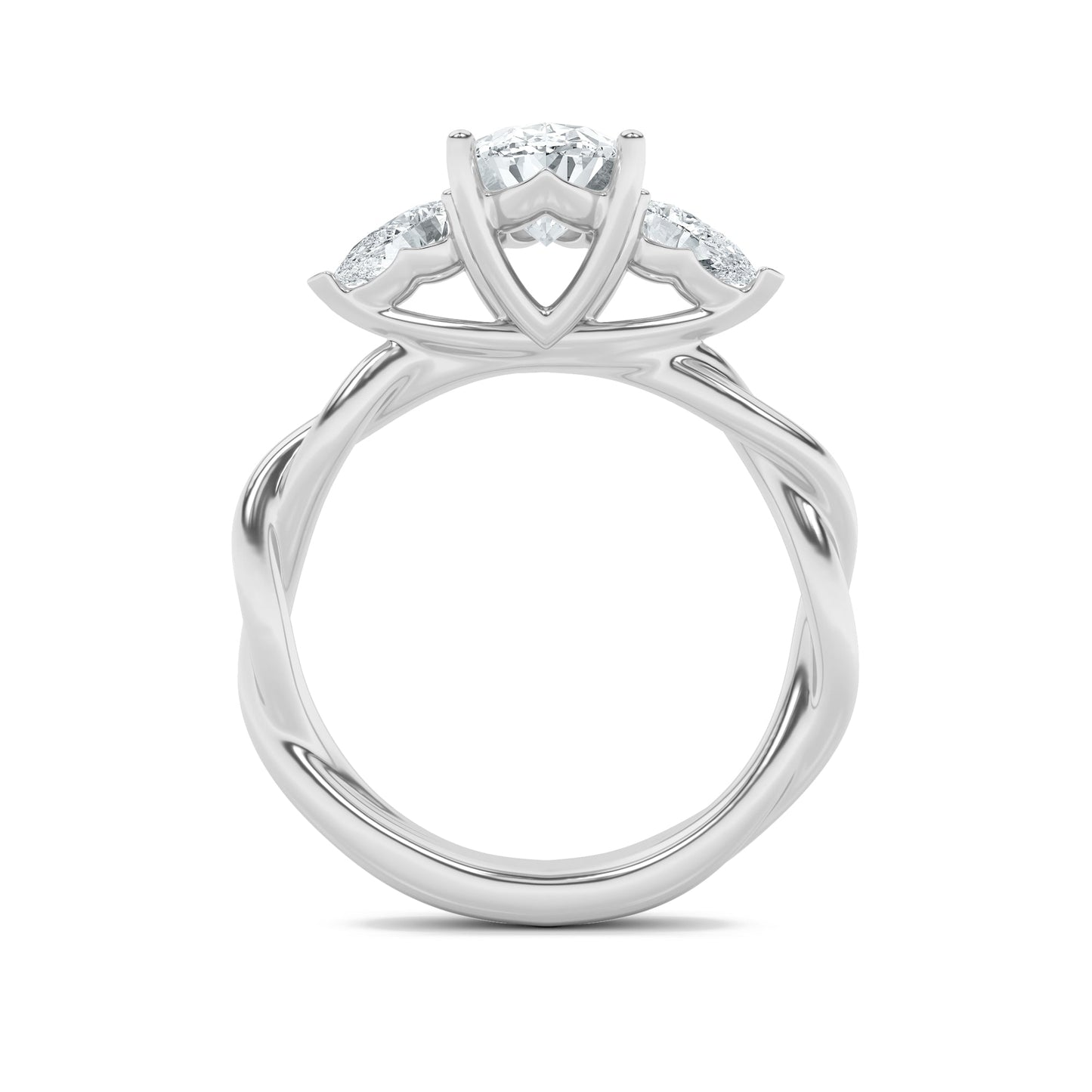 2Cttw Oval Shaped Lab Grown Diamond (F/VS) Three Stone Twisted Band Engagement Ring in 14K Gold