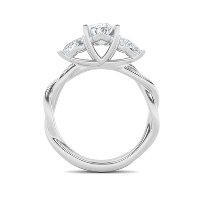 2Cttw Oval Shaped Lab Grown Diamond (F/VS) Three Stone Twisted Band Engagement Ring in 14K Gold