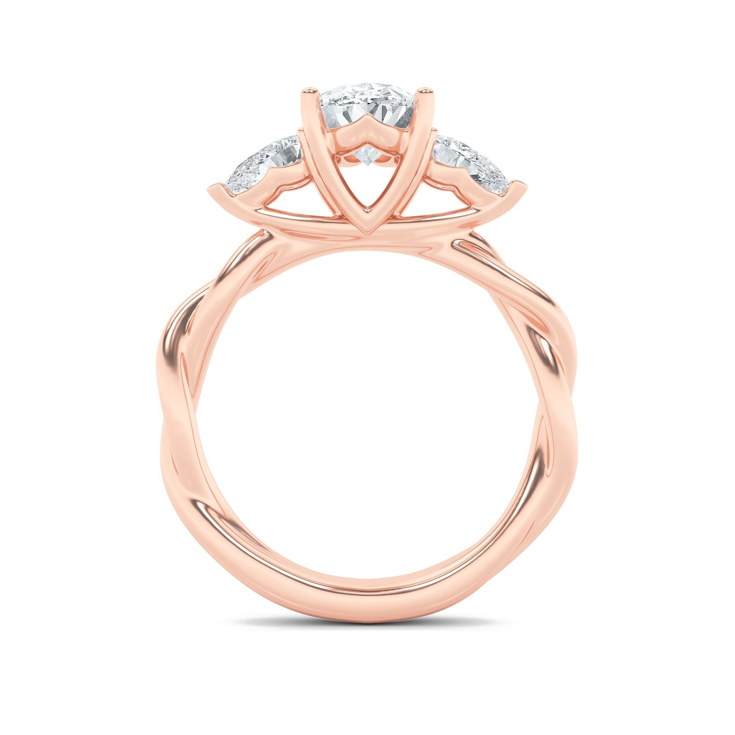 2Cttw Oval Shaped Lab Grown Diamond (F/VS) Three Stone Twisted Band Engagement Ring in 14K Gold
