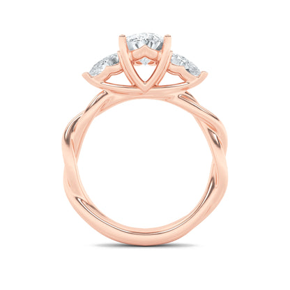 2Cttw Oval Shaped Lab Grown Diamond (F/VS) Three Stone Twisted Band Engagement Ring in 14K Gold