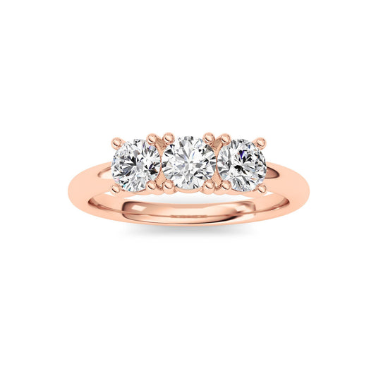 0.75Cttw Round Shaped Lab Grown Diamond (F/VS) Three Stone Band Ring in 14K Gold