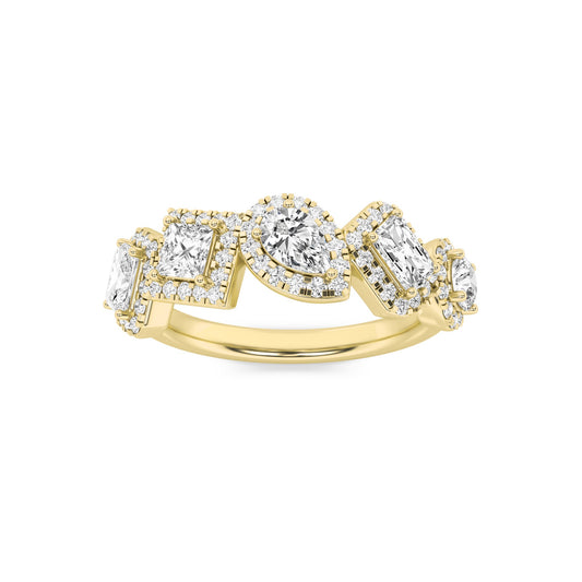 1.5Cttw Mix Shaped Lab Grown Diamond (F/VS) Five Stone Ring in 14K Gold