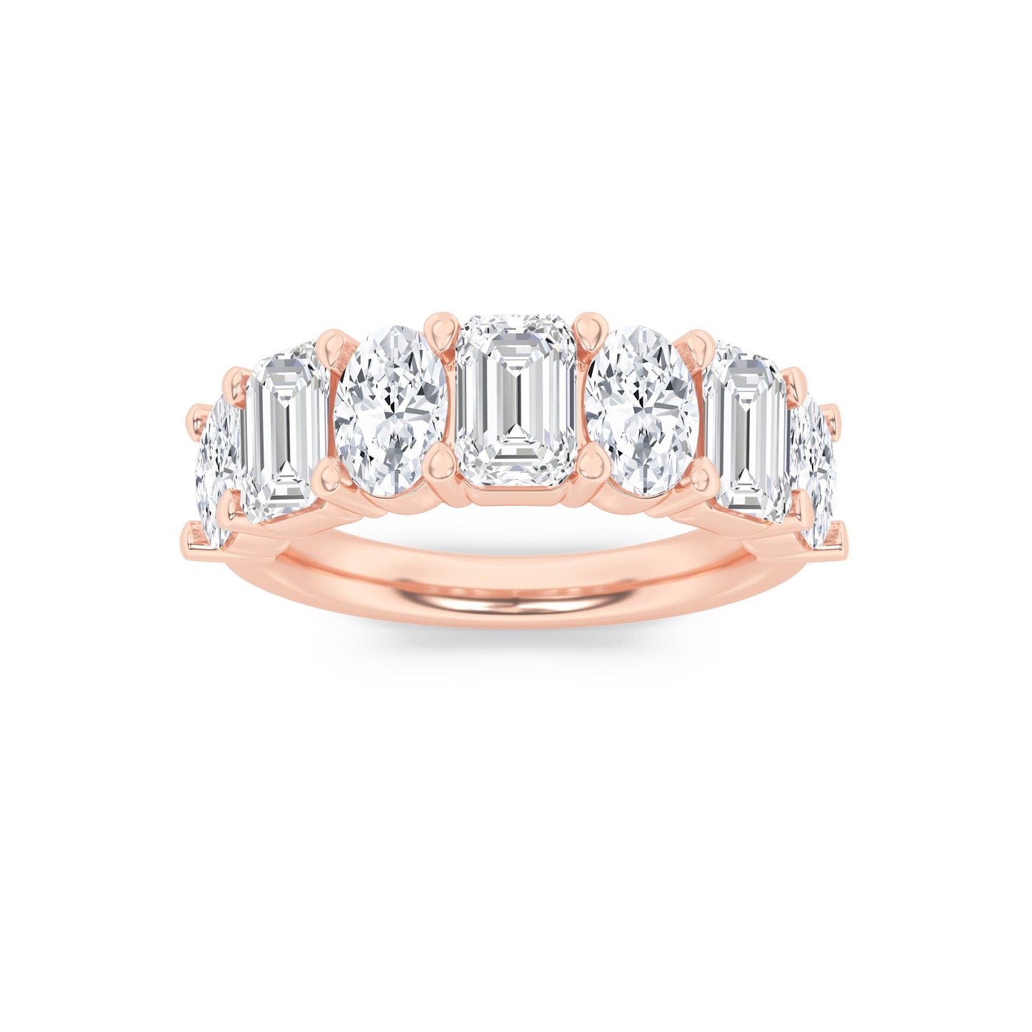 3Cttw Emerald Shaped Lab Grown Diamond (F/VS) Seven Stone Band Ring in 14K Gold