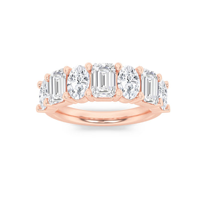 3Cttw Emerald Shaped Lab Grown Diamond (F/VS) Seven Stone Band Ring in 14K Gold