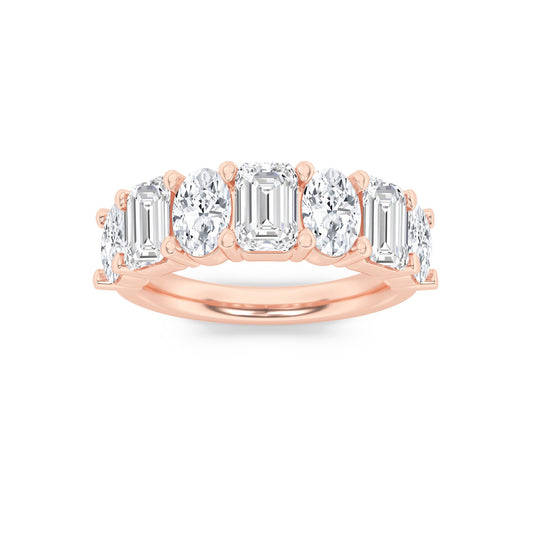 3Cttw Emerald Shaped Lab Grown Diamond (F/VS) Seven Stone Band Ring in 14K Gold