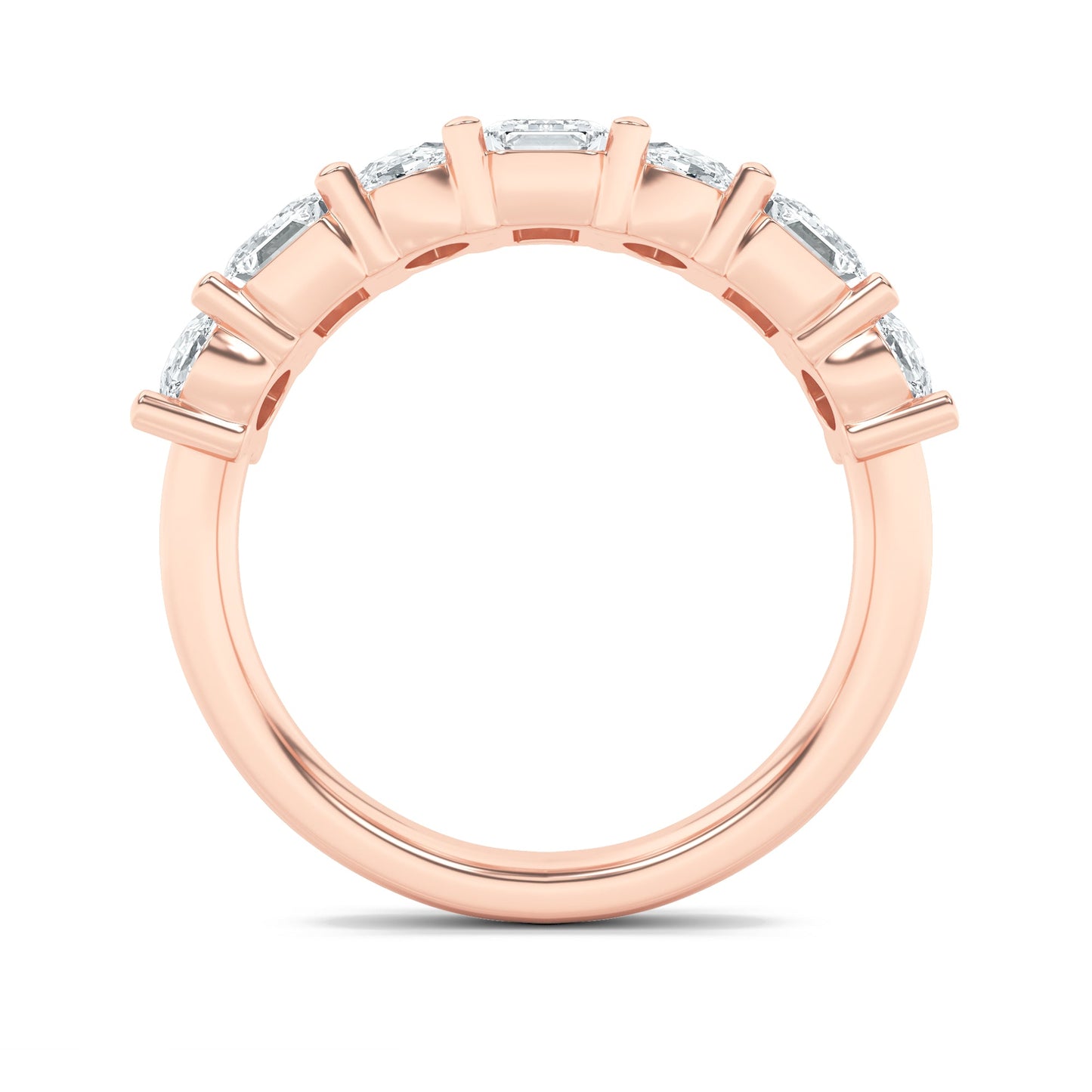 3Cttw Emerald Shaped Lab Grown Diamond (F/VS) Seven Stone Band Ring in 14K Gold
