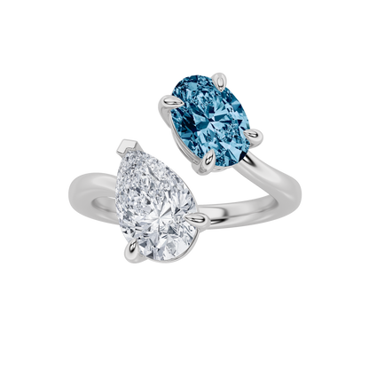 3Cttw Oval Shaped Lab Grown Diamond (F/VS) Toi et Moi Fashion Engagement Bypass Ring 14K Gold