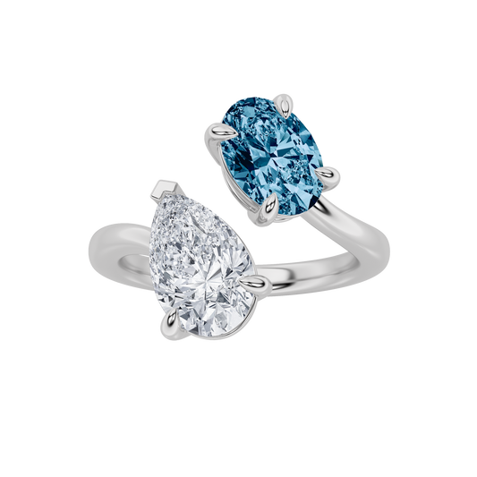 3Cttw Oval Shaped Lab Grown Diamond (F/VS) Toi et Moi Fashion Engagement Ring in 14K Gold