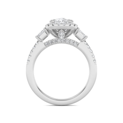3Cttw Elongated Cushion Shaped Lab Grown Diamond (F/VS) Accented Three Stone Ring in 14K Gold