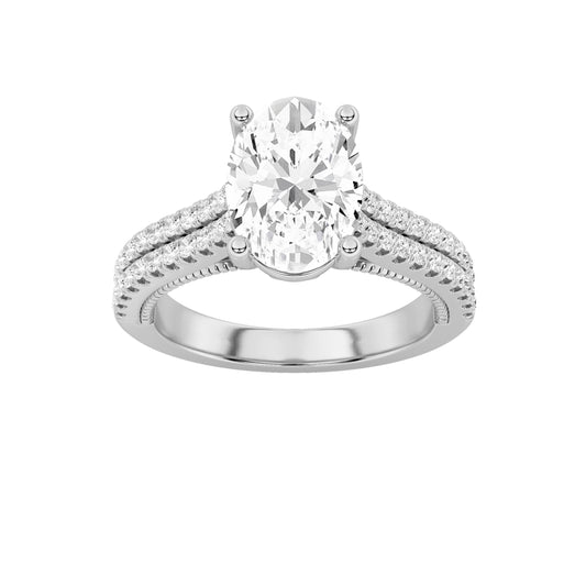 2Cttw Oval Shaped Lab Grown Diamond (F/VS) Two Row Fancy Accented Engagement Ring in 14K Gold