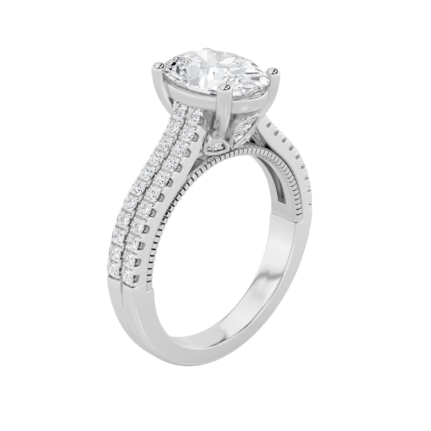 2Cttw Oval Shaped Lab Grown Diamond (F/VS) Two Row Fancy Accented Engagement Ring in 14K Gold