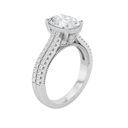 2Cttw Oval Shaped Lab Grown Diamond (F/VS) Two Row Fancy Accented Engagement Ring in 14K Gold