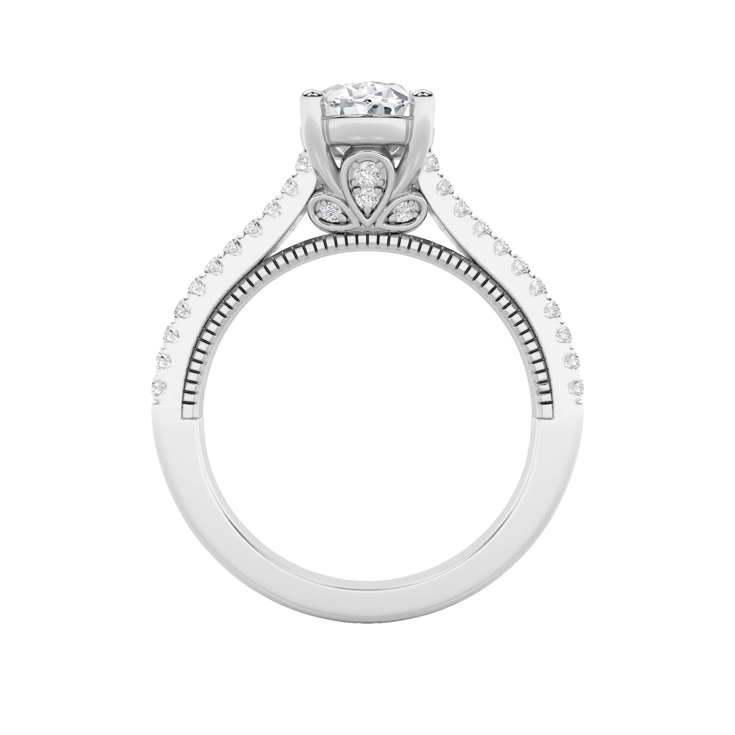 2Cttw Oval Shaped Lab Grown Diamond (F/VS) Two Row Fancy Accented Engagement Ring in 14K Gold