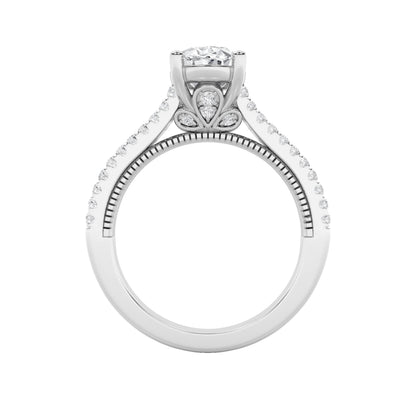 2Cttw Oval Shaped Lab Grown Diamond (F/VS) Two Row Fancy Accented Engagement Ring in 14K Gold