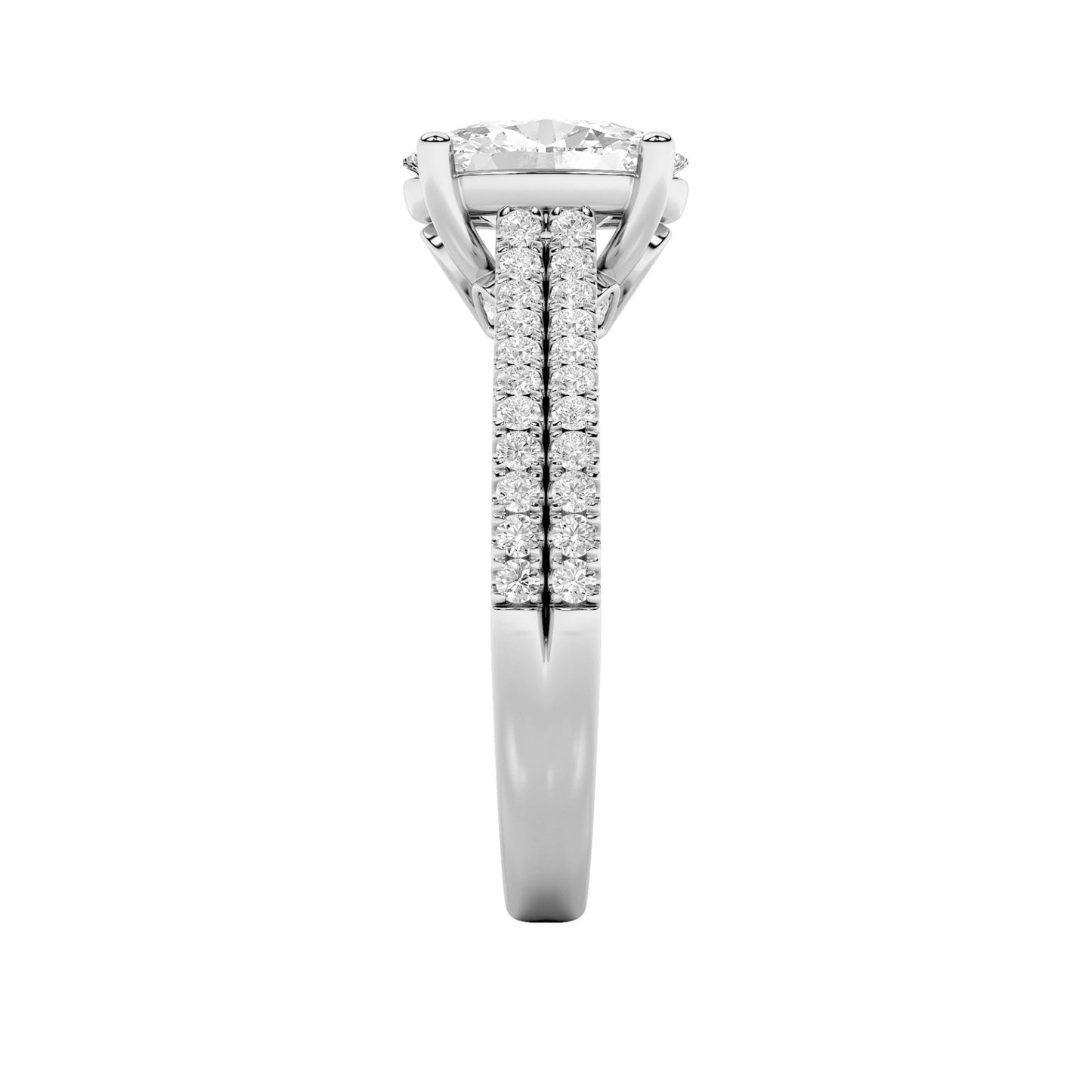 2Cttw Oval Shaped Lab Grown Diamond (F/VS) Two Row Fancy Accented Engagement Ring in 14K Gold