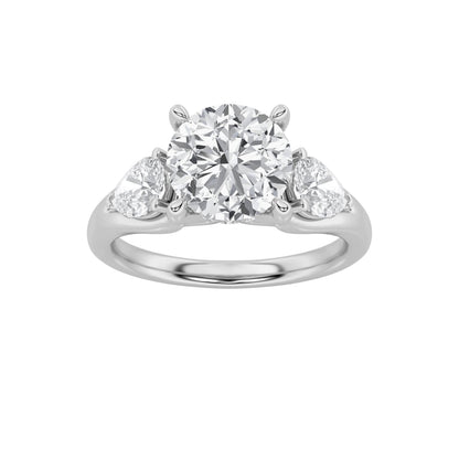 2Cttw Round Shaped Lab Grown Diamond (F/VS) Accented Three Stone Ring in 14K Gold