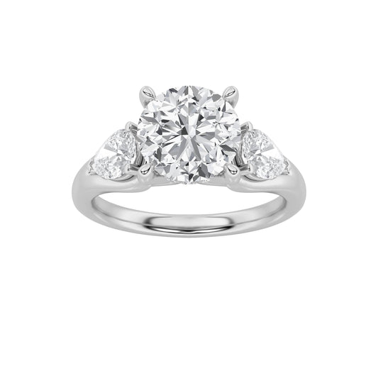 2Cttw Round Shaped Lab Grown Diamond (F/VS) Accented Three Stone Ring in 14K Gold