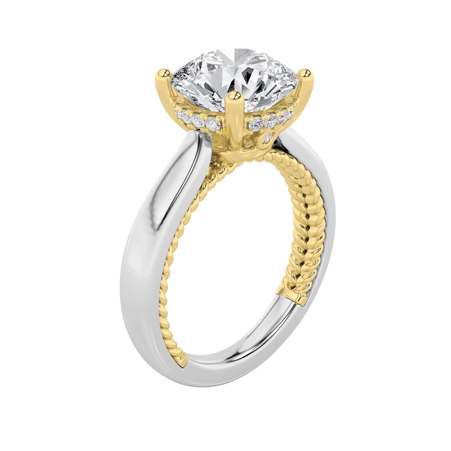 3.5Cttw Round Shaped Lab Grown Diamond (F/VS) Hidden Halo Two Tone Engagement Ring in 14K Gold