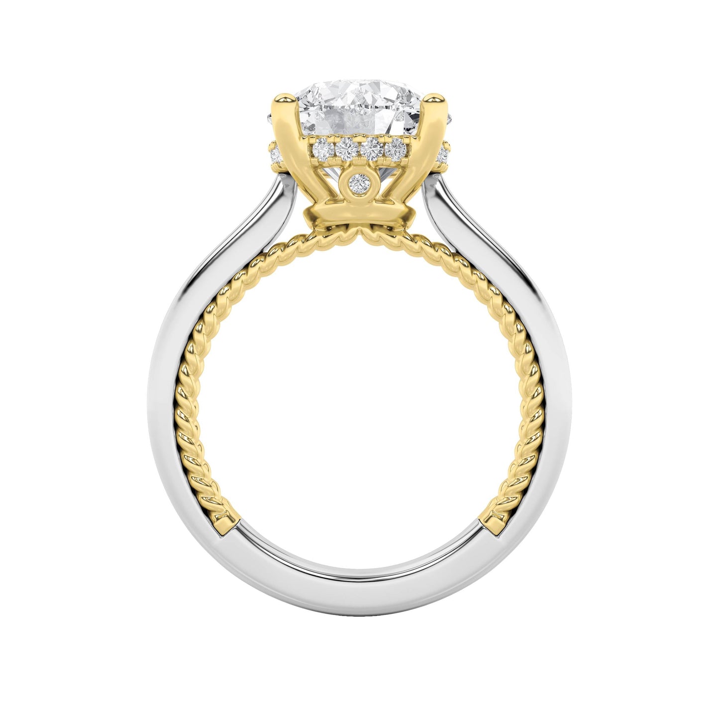3.5Cttw Round Shaped Lab Grown Diamond (F/VS) Hidden Halo Two Tone Engagement Ring in 14K Gold