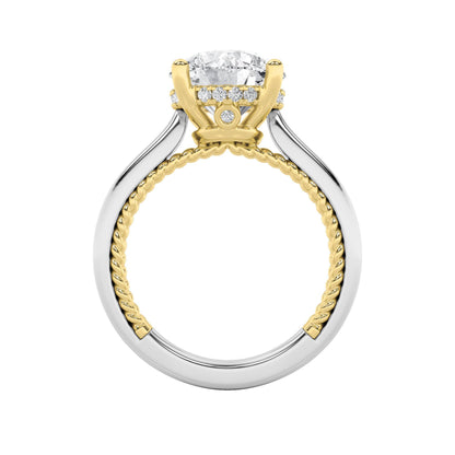 3.5Cttw Round Shaped Lab Grown Diamond (F/VS) Hidden Halo Two Tone Engagement Ring in 14K Gold