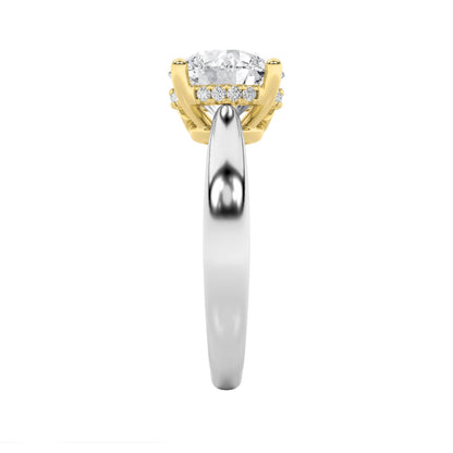 3.5Cttw Round Shaped Lab Grown Diamond (F/VS) Hidden Halo Two Tone Engagement Ring in 14K Gold