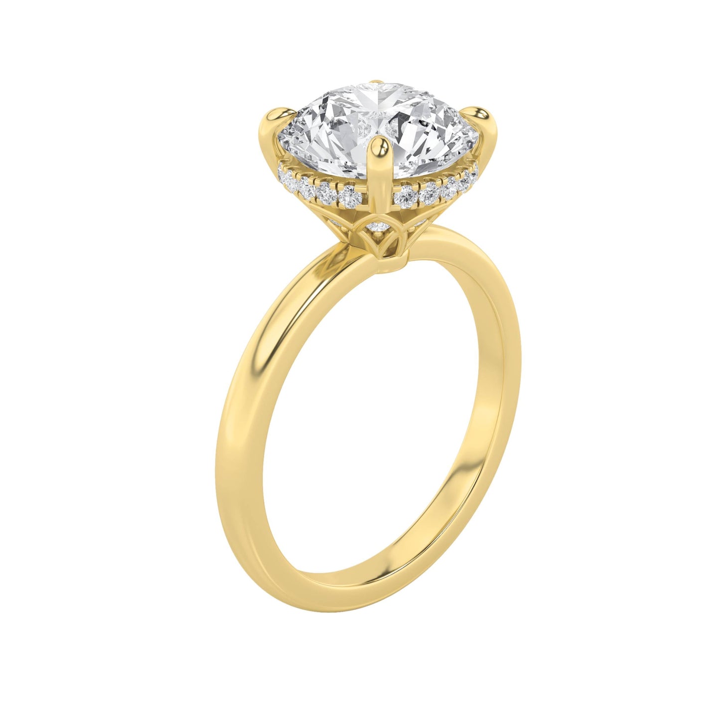 3.5Cttw Round Shaped Lab Grown Diamond (F/VS) Classic Hidden Halo Solitaire Engagement Ring in 14K Gold