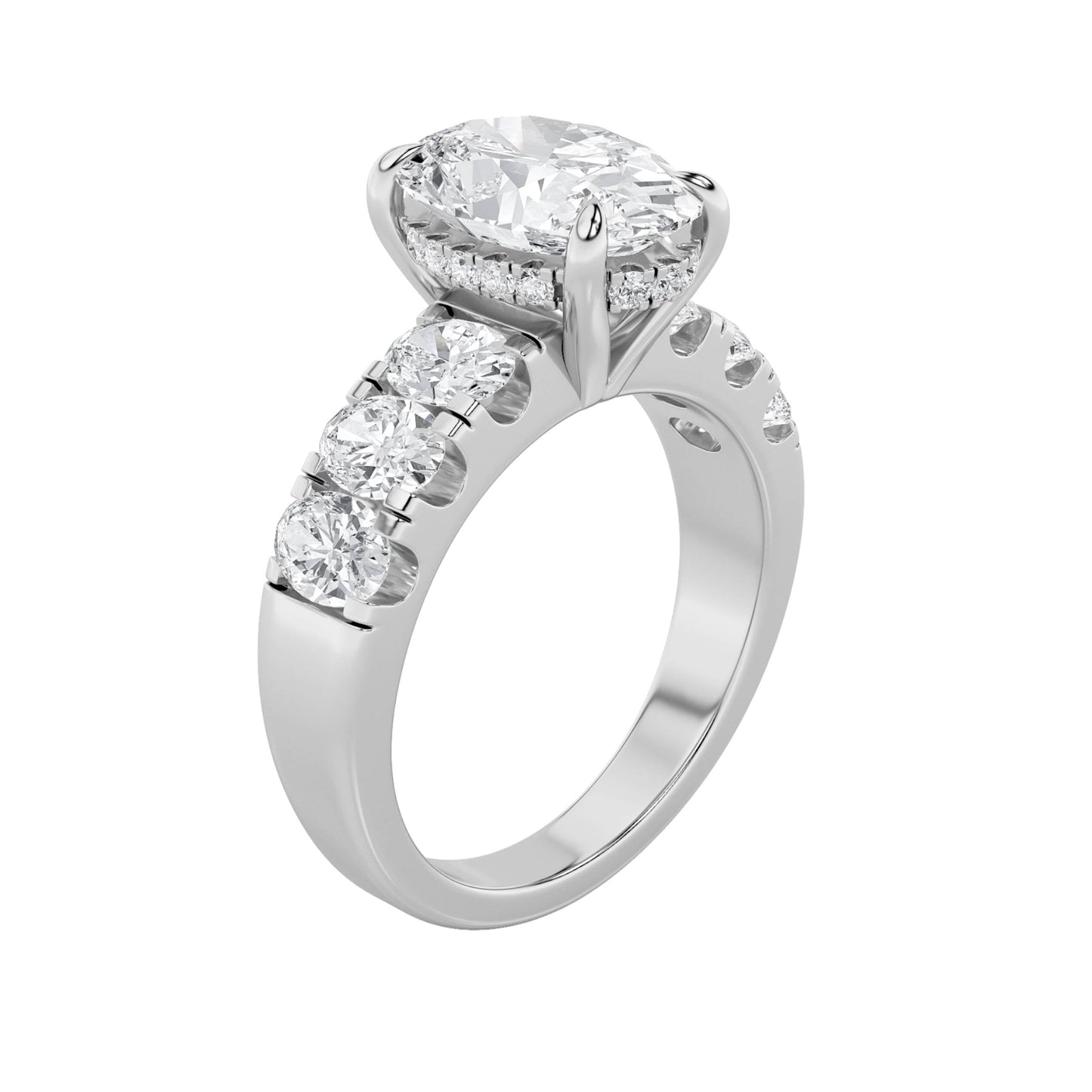 4Cttw Oval Shaped Lab Grown Diamond (F/VS) Bold Accented Engagement  Ring in 14K Gold
