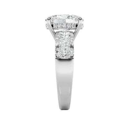 4Cttw Oval Shaped Lab Grown Diamond (F/VS) Bold Accented Engagement  Ring in 14K Gold