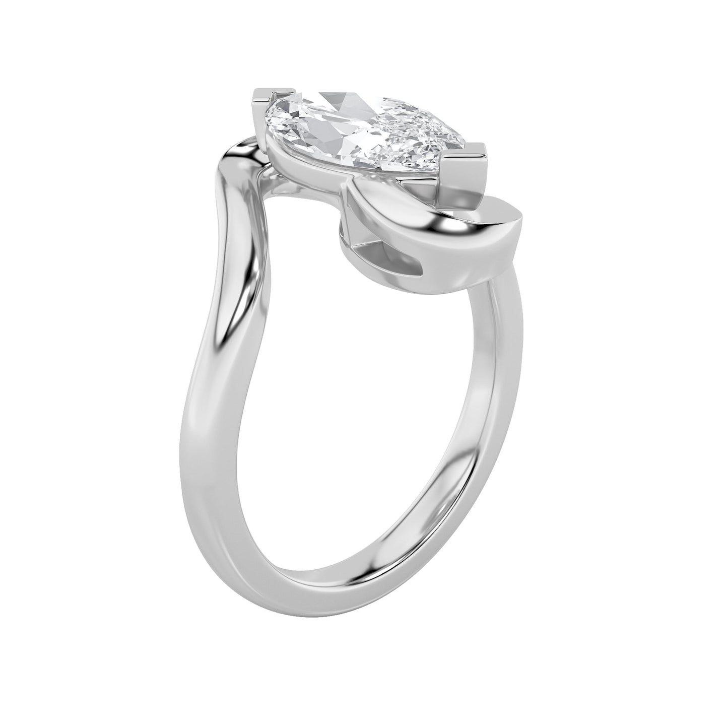 2Cttw Marquise Shaped Lab Grown Diamond (F/VS) Swirl Engagement Ring in 14K Gold