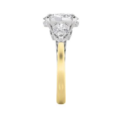 4Cttw Oval Shaped Lab Grown Diamond (F/VS) Accented Three Stone Ring in 14K Gold