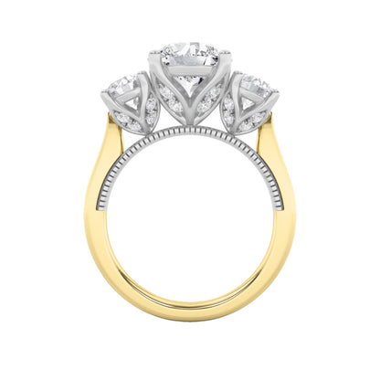 4Cttw Round Shaped Lab Grown Diamond (F/VS) Accented Three Stone Ring in 14K Gold