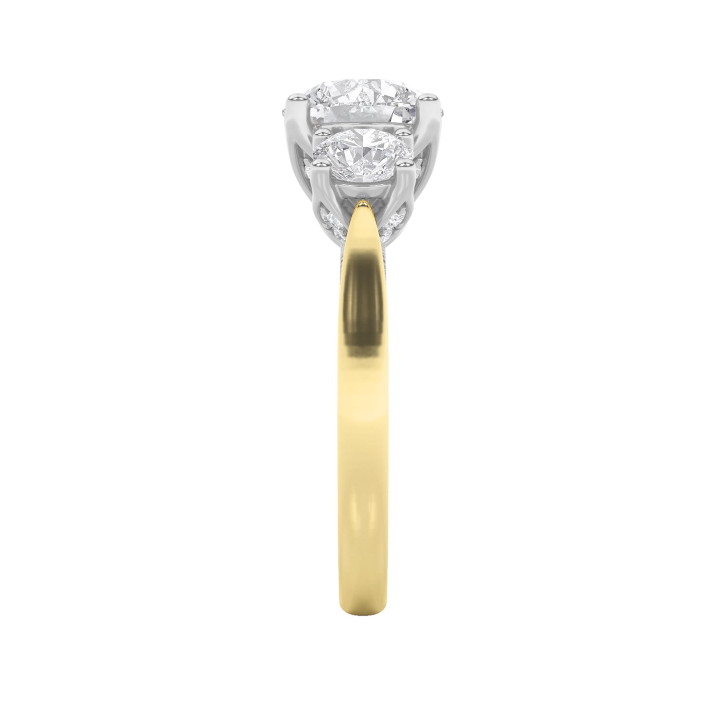 4Cttw Round Shaped Lab Grown Diamond (F/VS) Accented Three Stone Ring in 14K Gold