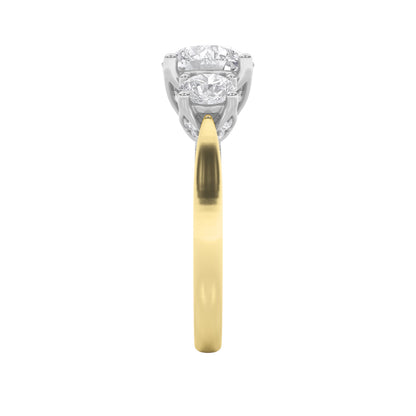 4Cttw Round Shaped Lab Grown Diamond (F/VS) Accented Three Stone Ring in 14K Gold