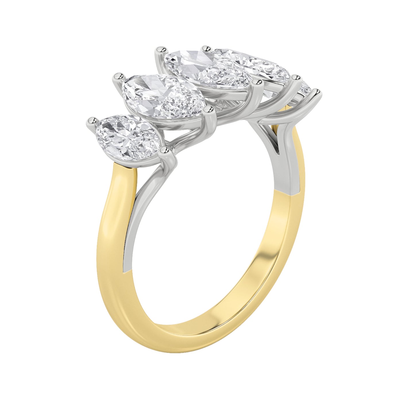 2.5Cttw Marquise Shaped Lab Grown Diamond (F/VS) Five Stone Ring in 14K Gold