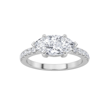 1.5Cttw Marquise Shaped Lab Grown Diamond (F/VS) East West Accented Engagement Ring in 14K Gold