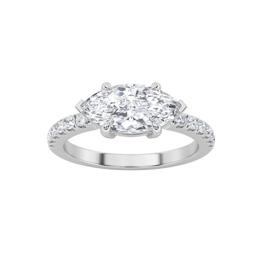 1.5Cttw Marquise Shaped Lab Grown Diamond (F/VS) East West Accented Engagement Ring in 14K Gold