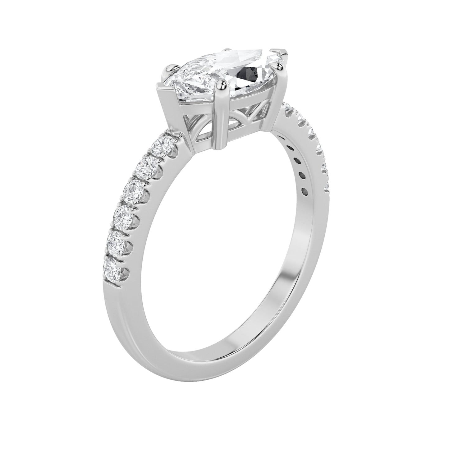1.5Cttw Marquise Shaped Lab Grown Diamond (F/VS) East West Accented Engagement Ring in 14K Gold