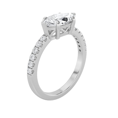 1.5Cttw Marquise Shaped Lab Grown Diamond (F/VS) East West Accented Engagement Ring in 14K Gold